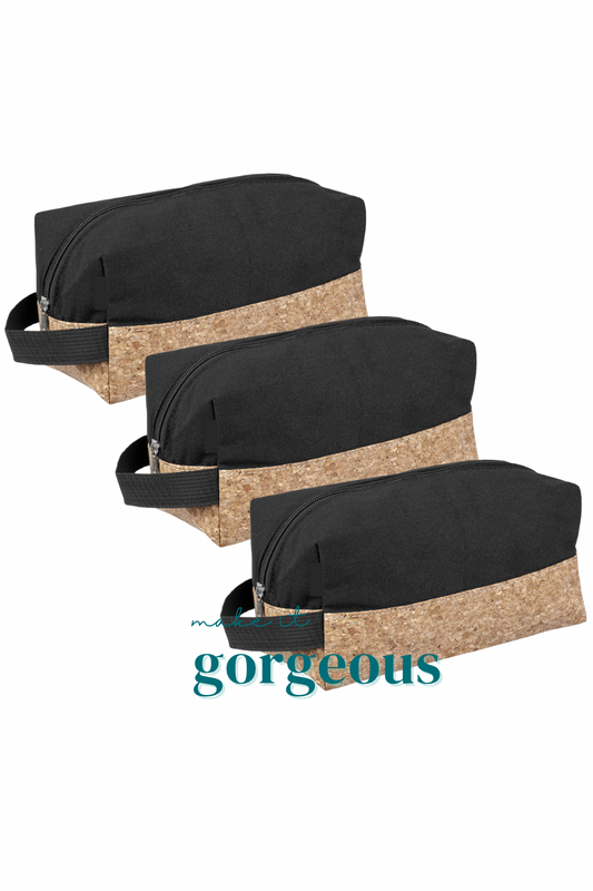 Black Cotton and Cork Toiletry Bag