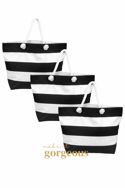 Stripes Beach Tote Bag with Rope Handles