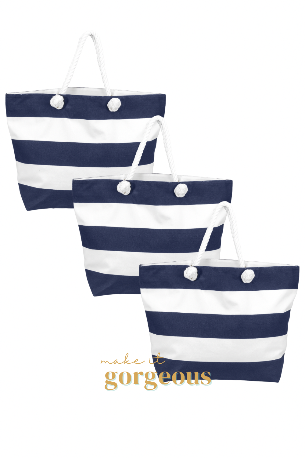 Stripes Beach Tote Bag with Rope Handles