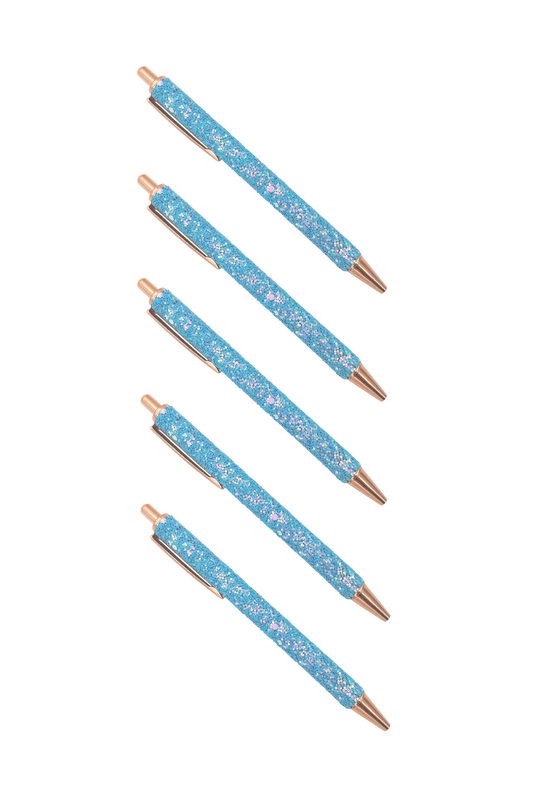 Chunky Glitter Finish Pens - Pale Blue & Rose Gold 10 pack