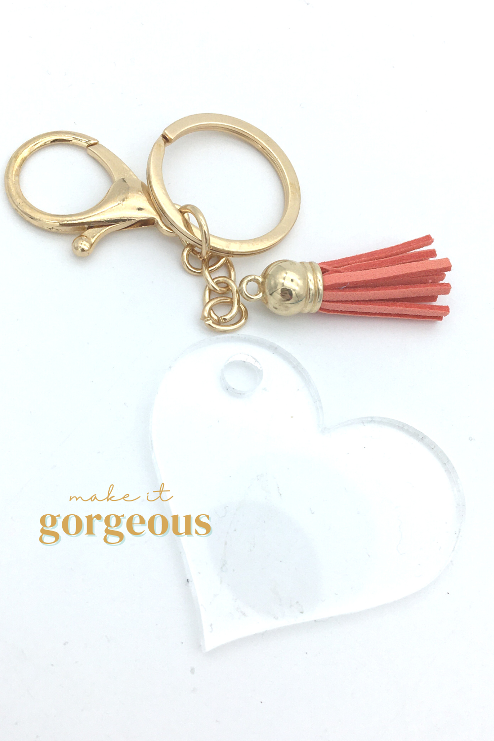 Heart Acrylic Keyring, tassel & Lobster claw keychain sets Gold