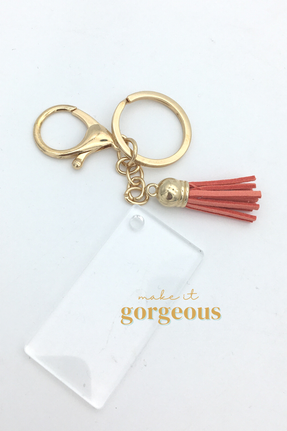 Rectangle Acrylic Keyring, tassel & Lobster claw keychain sets Gold