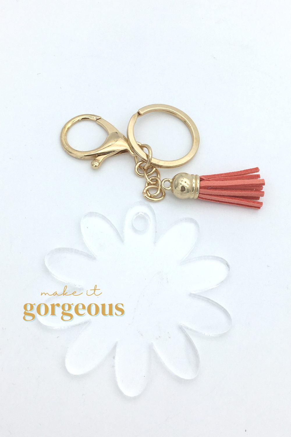 Flower Acrylic Keyring, tassel & Lobsterclaw keychain sets Gold