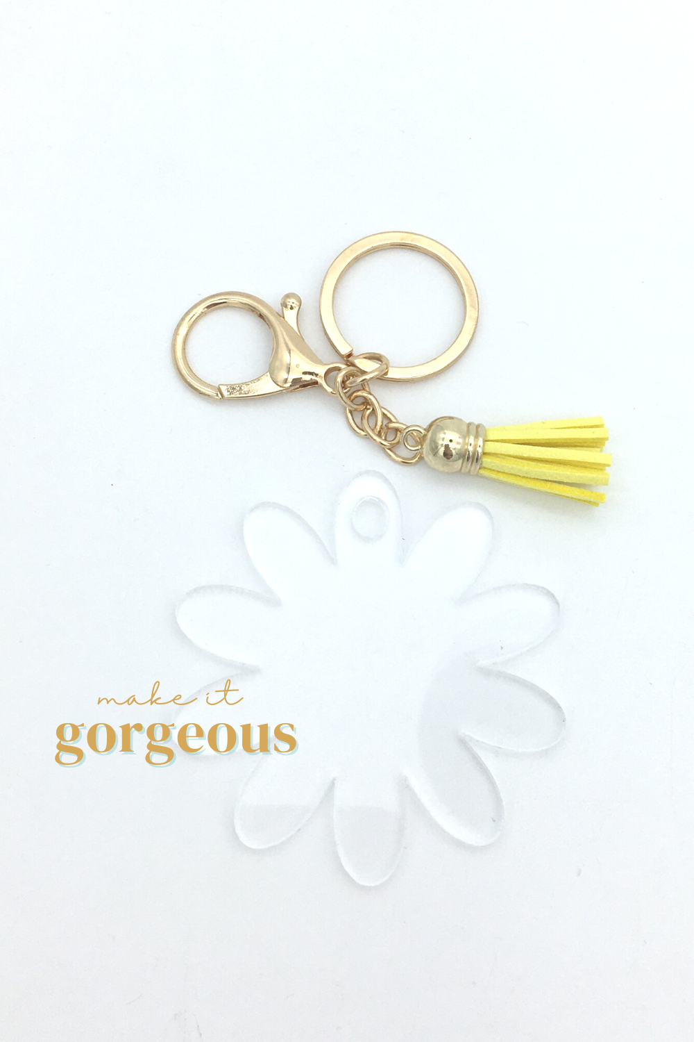 Flower Acrylic Keyring, tassel & Lobsterclaw keychain sets Gold