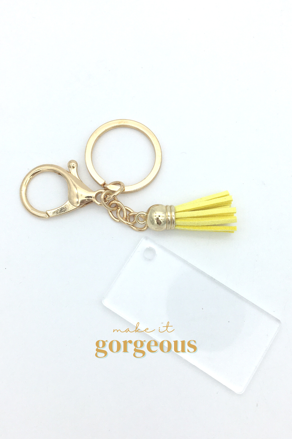 Rectangle Acrylic Keyring, tassel & Lobster claw keychain sets Gold