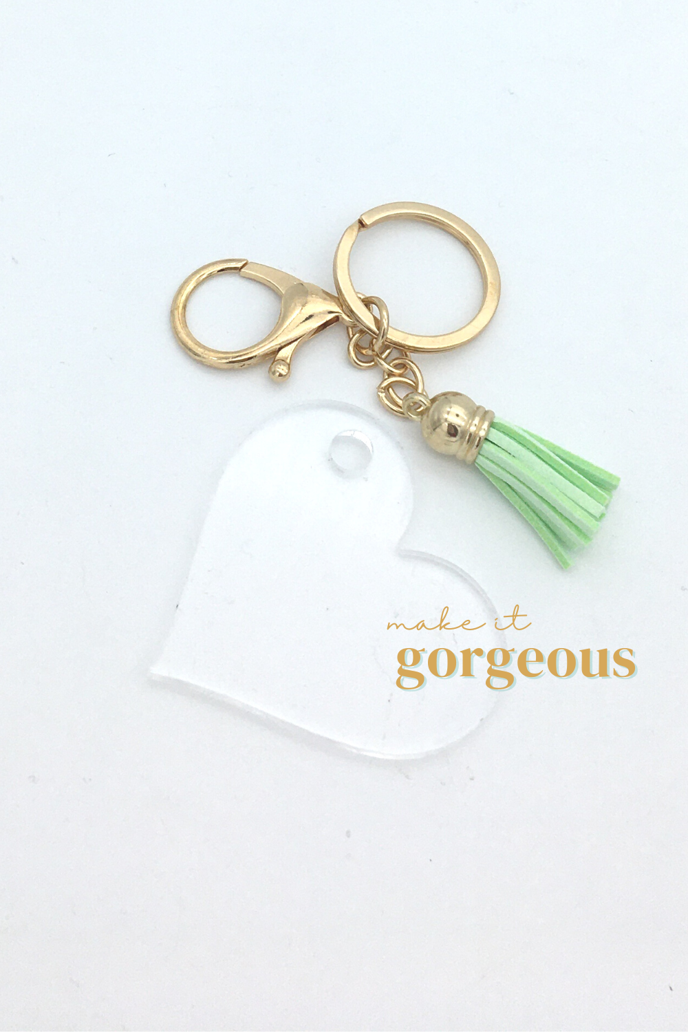 Heart Acrylic Keyring, tassel & Lobster claw keychain sets Gold