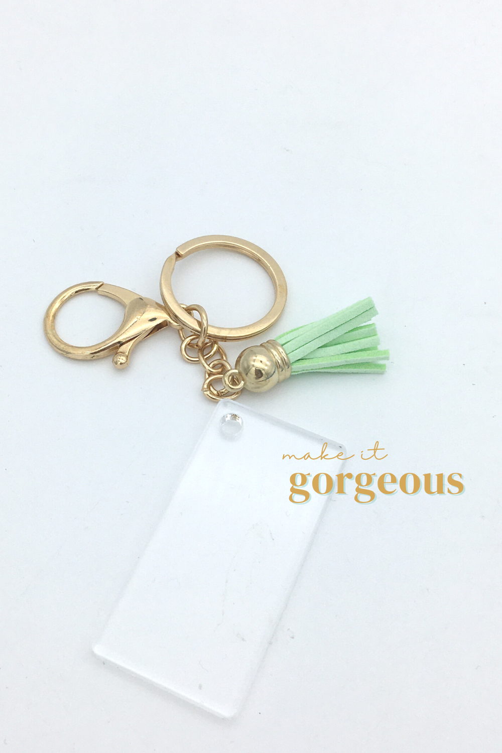 Rectangle Acrylic Keyring, tassel & Lobster claw keychain sets Gold