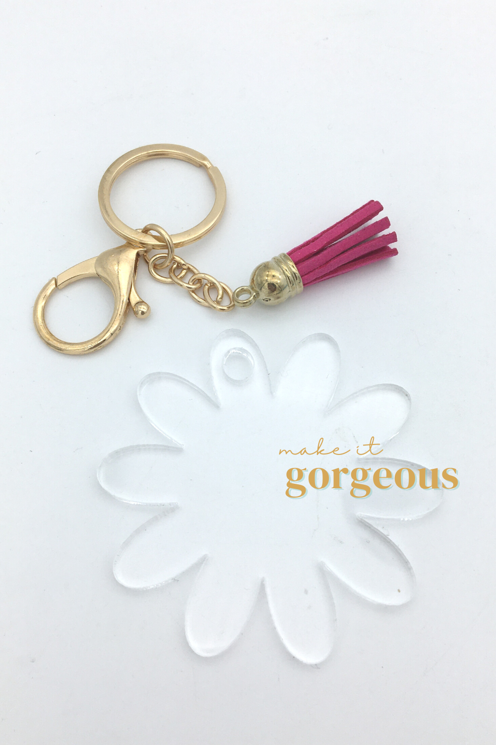 Flower Acrylic Keyring, tassel & Lobsterclaw keychain sets Gold