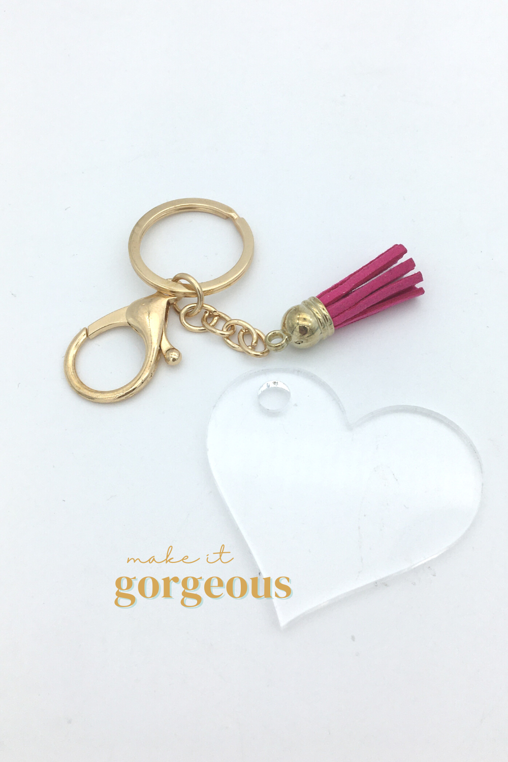 Heart Acrylic Keyring, tassel & Lobster claw keychain sets Gold