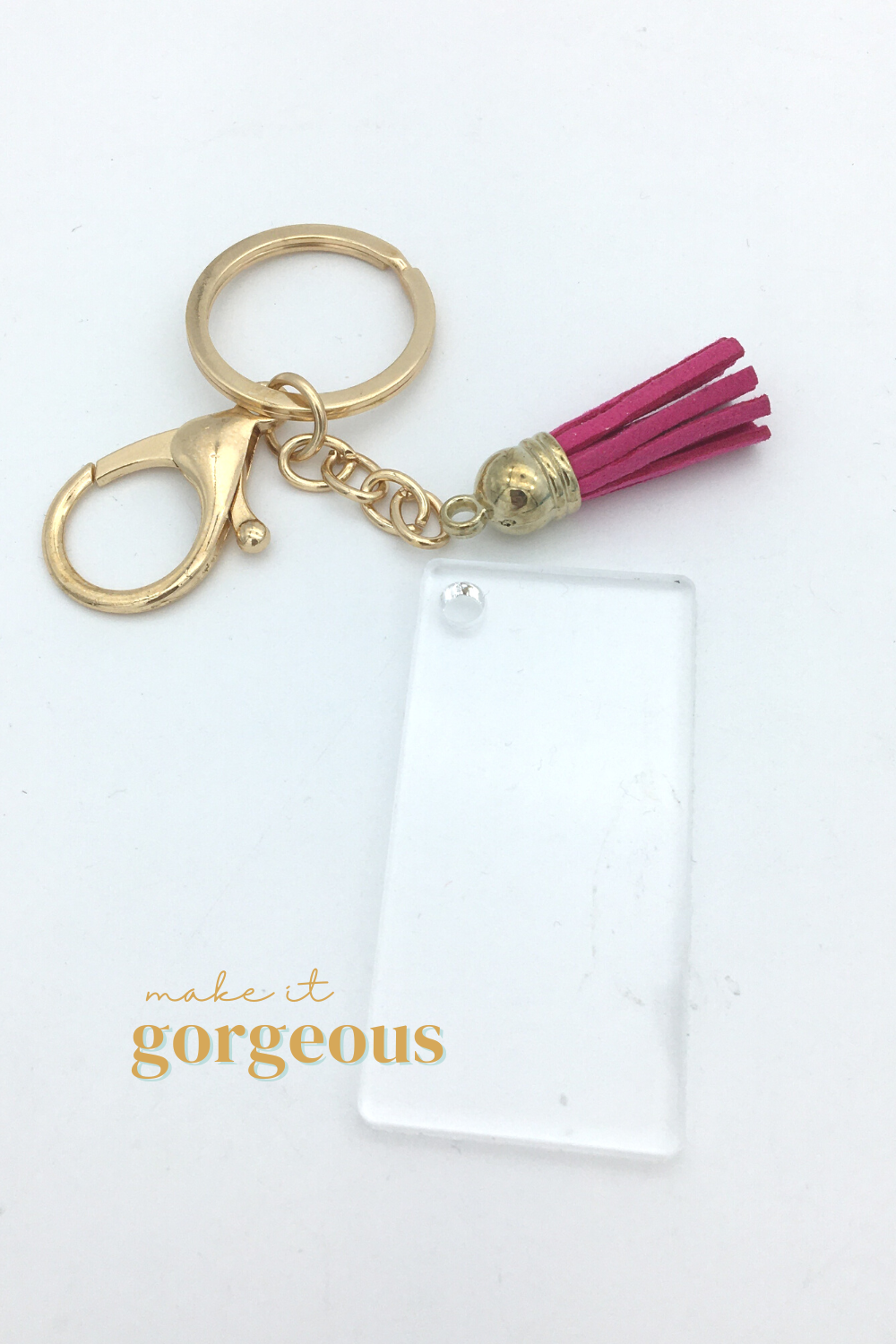 Rectangle Acrylic Keyring, tassel & Lobster claw keychain sets Gold