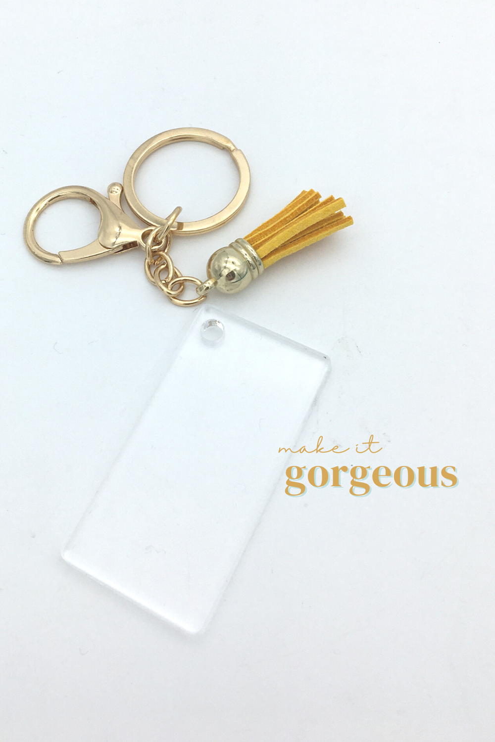 Rectangle Acrylic Keyring, tassel & Lobster claw keychain sets Gold