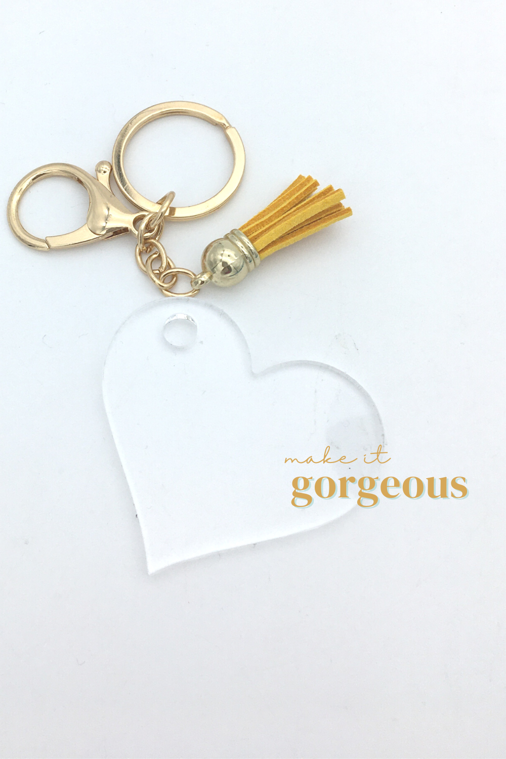 Heart Acrylic Keyring, tassel & Lobster claw keychain sets Gold