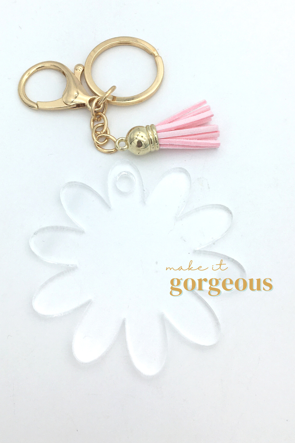 Flower Acrylic Keyring, tassel & Lobsterclaw keychain sets Gold