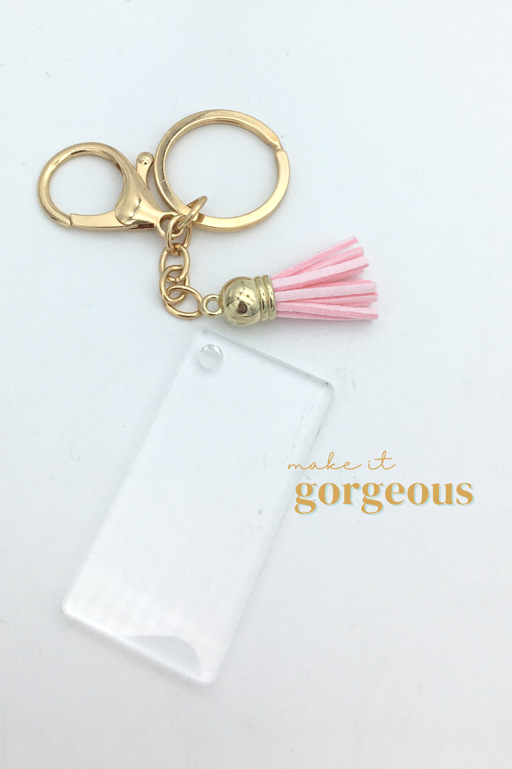 Rectangle Acrylic Keyring, tassel & Lobster claw keychain sets Gold