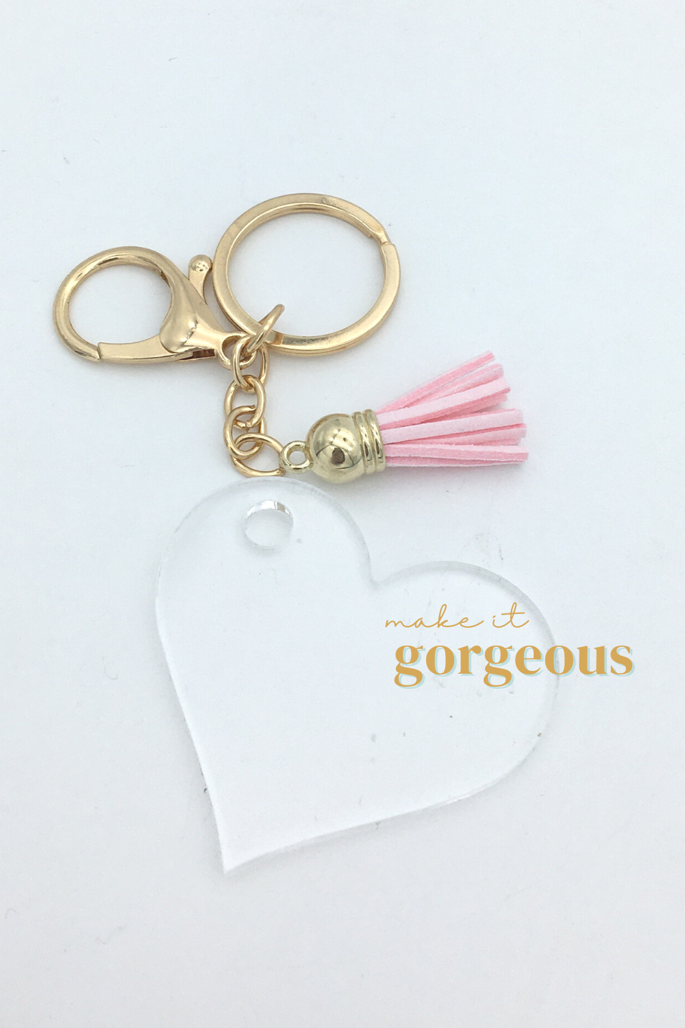 Heart Acrylic Keyring, tassel & Lobster claw keychain sets Gold