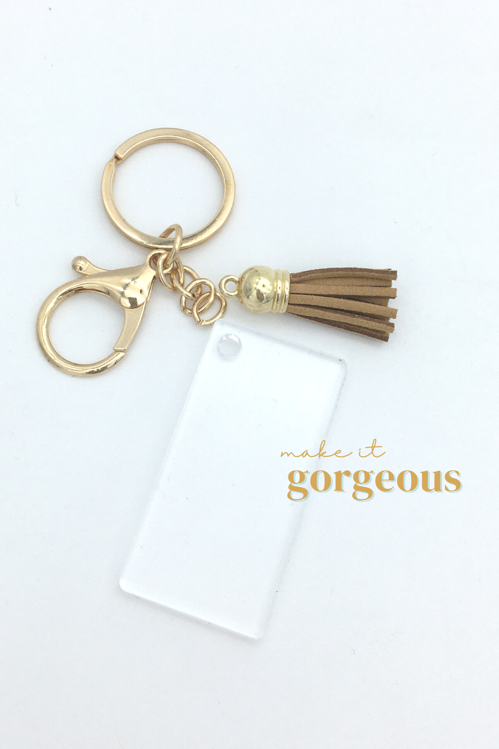 Rectangle Acrylic Keyring, tassel & Lobster claw keychain sets Gold