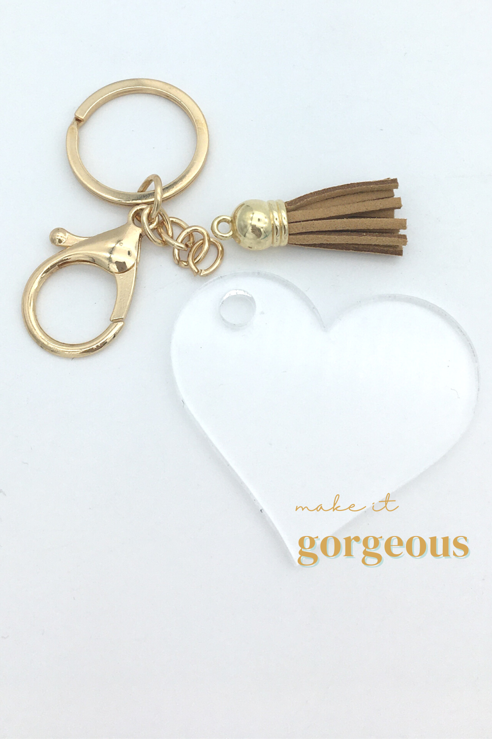 Heart Acrylic Keyring, tassel & Lobster claw keychain sets Gold