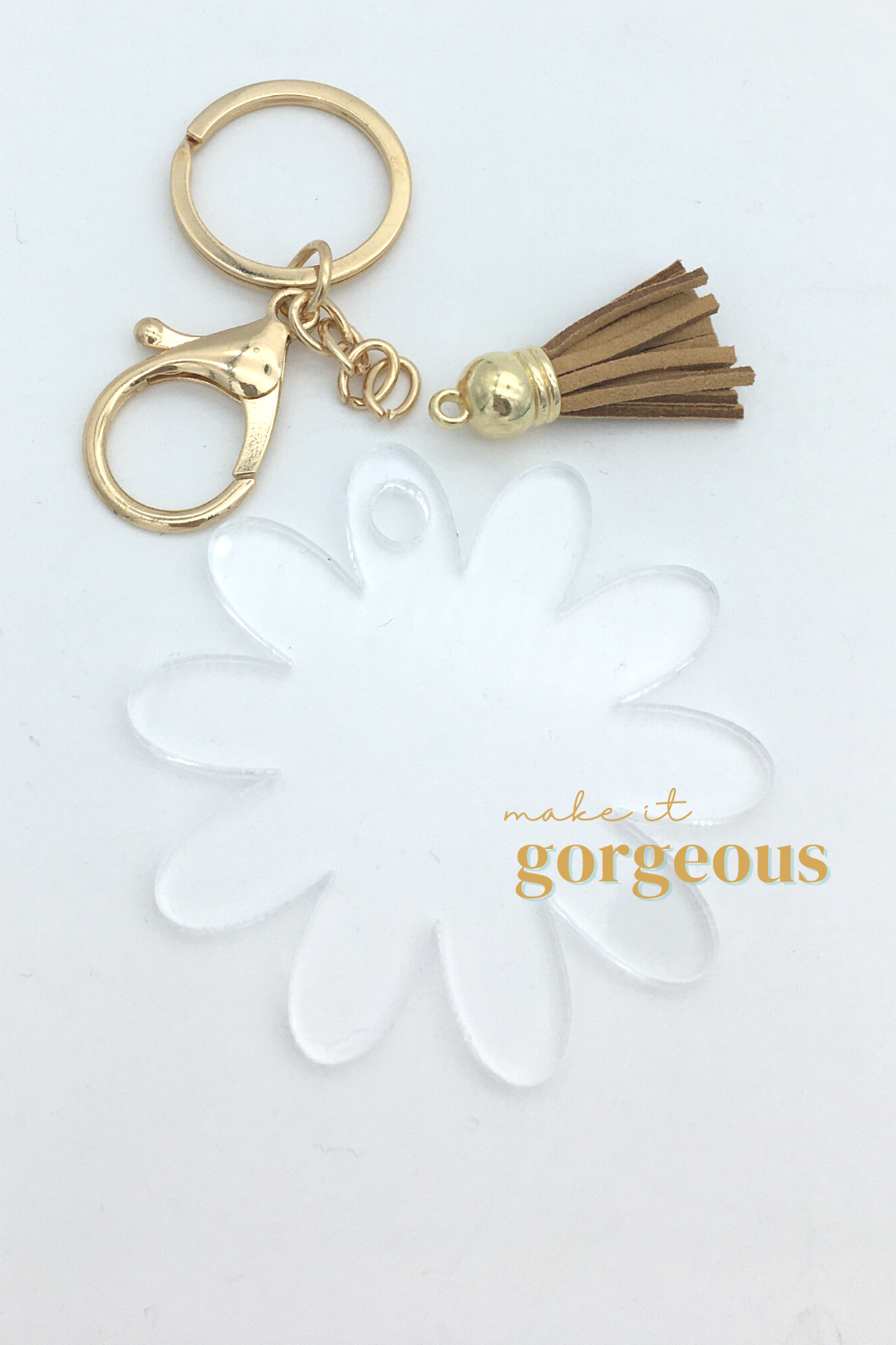 Flower Acrylic Keyring, tassel & Lobsterclaw keychain sets Gold