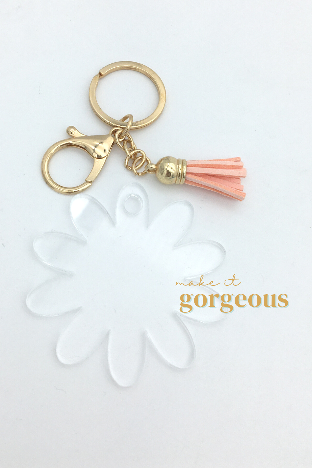 Flower Acrylic Keyring, tassel & Lobsterclaw keychain sets Gold