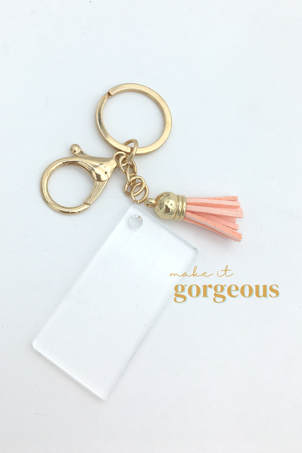 Rectangle Acrylic Keyring, tassel & Lobster claw keychain sets Gold