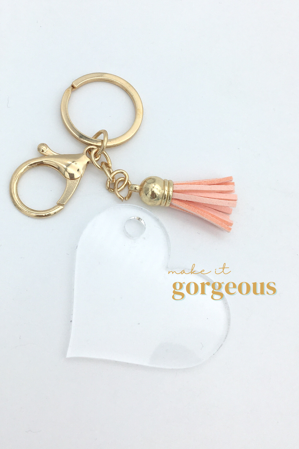 Heart Acrylic Keyring, tassel & Lobster claw keychain sets Gold