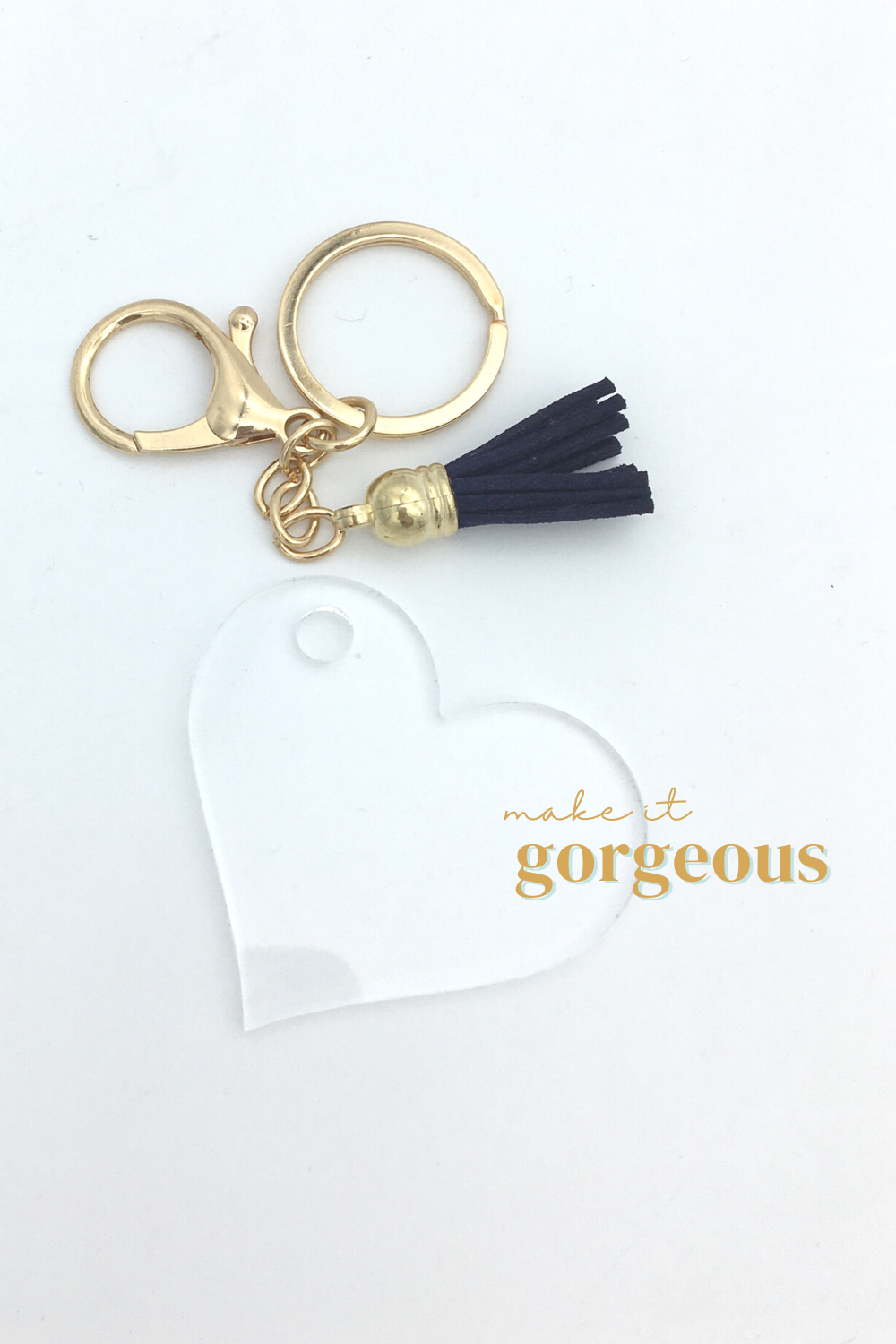 Heart Acrylic Keyring, tassel & Lobster claw keychain sets Gold