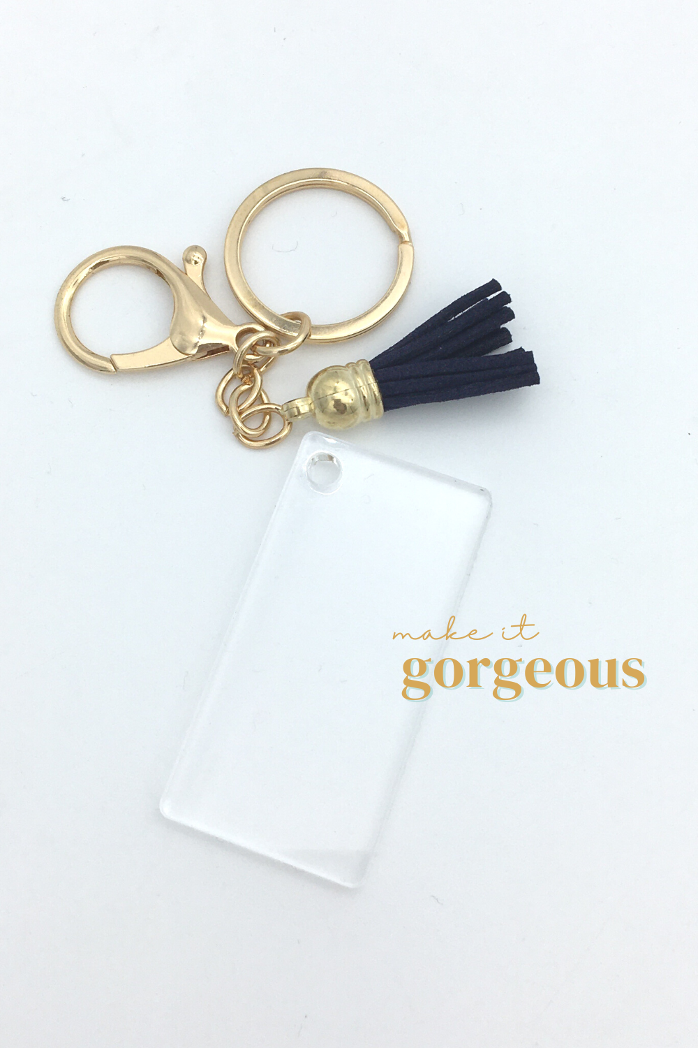 Rectangle Acrylic Keyring, tassel & Lobster claw keychain sets Gold