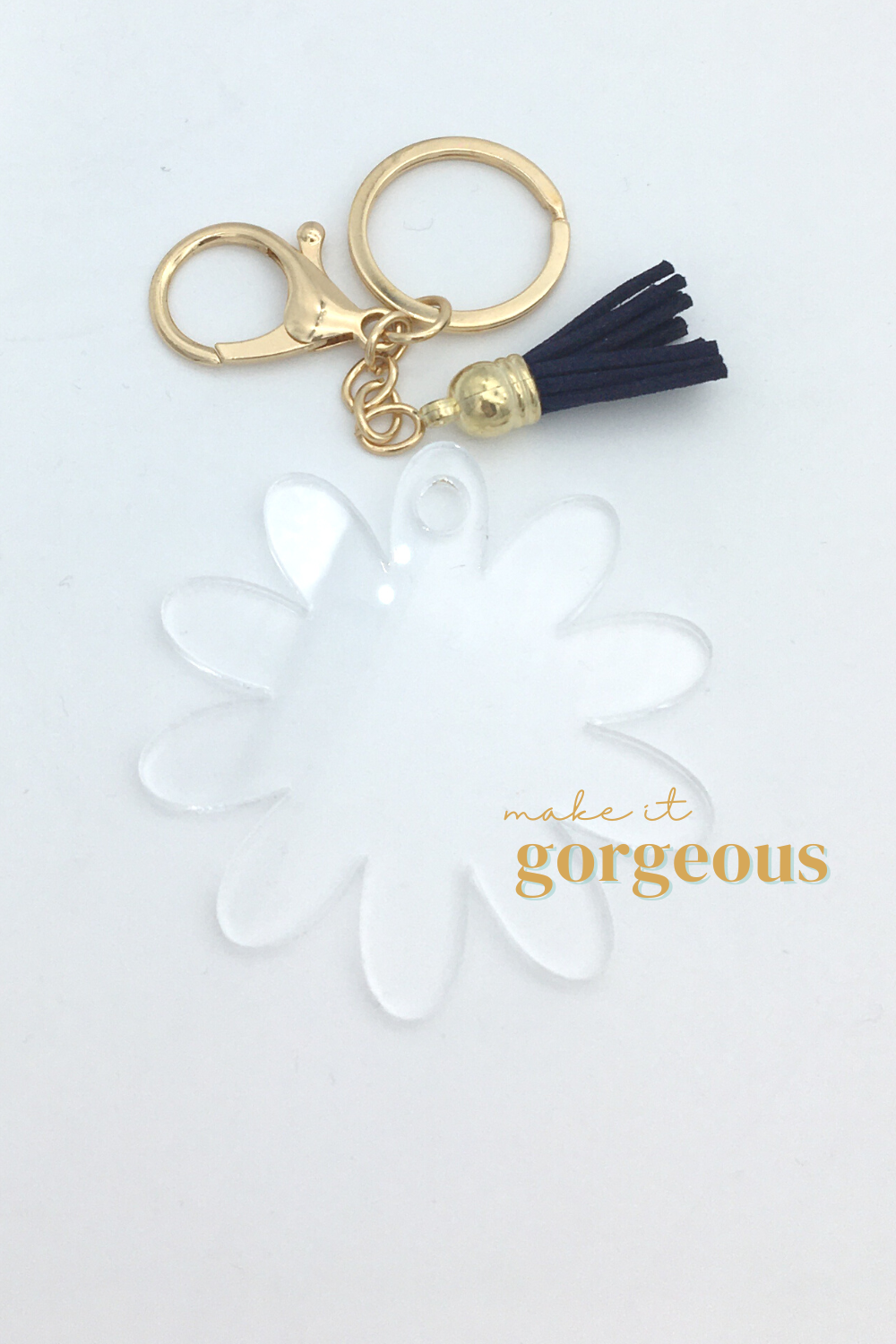 Flower Acrylic Keyring, tassel & Lobsterclaw keychain sets Gold