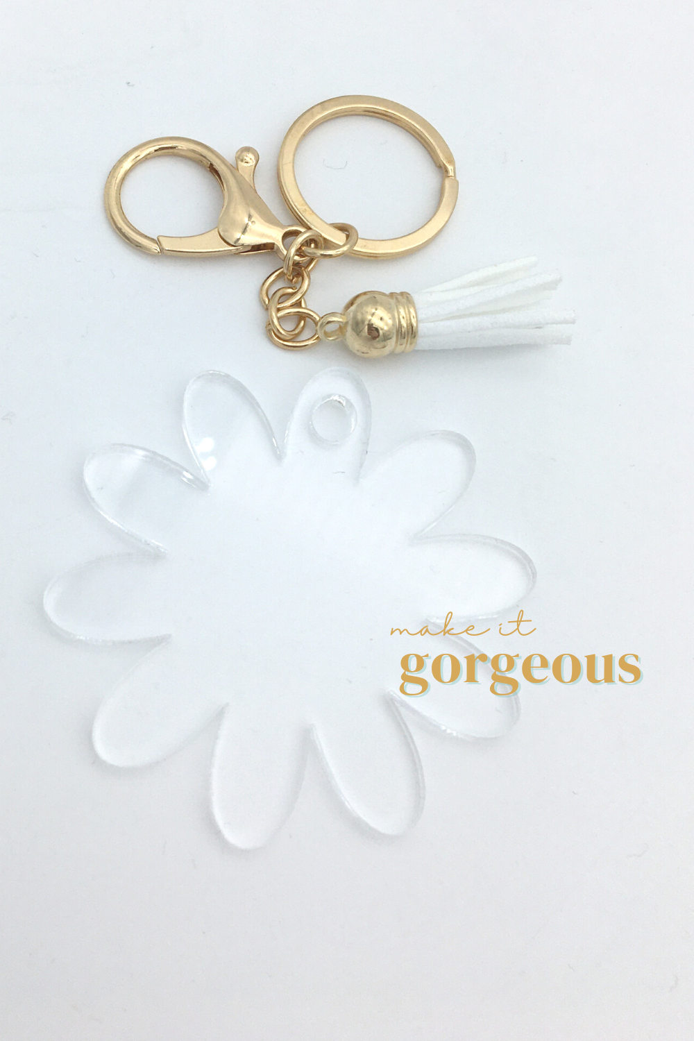 Flower Acrylic Keyring, tassel & Lobsterclaw keychain sets Gold