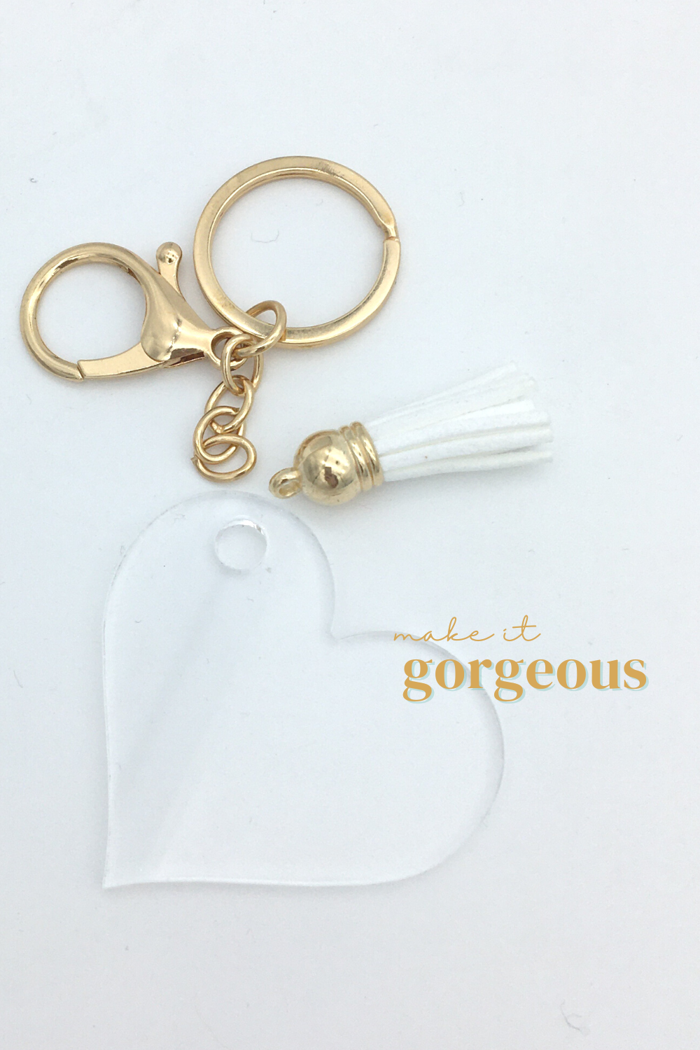 Heart Acrylic Keyring, tassel & Lobster claw keychain sets Gold