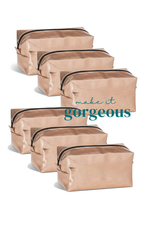 6 Pack Rose Gold Metallic Cosmetic Make Up Bag