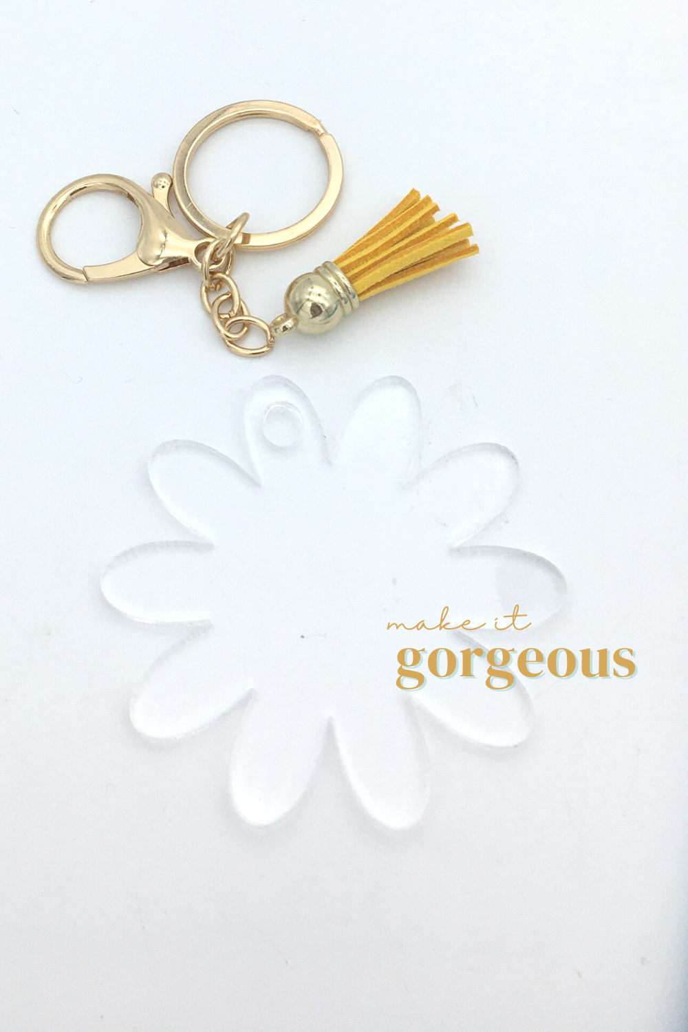 Flower Acrylic Keyring, tassel & Lobsterclaw keychain sets Gold