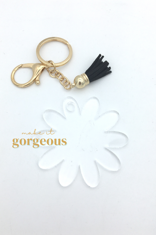 Flower Acrylic Keyring, tassel & Lobsterclaw keychain sets Gold