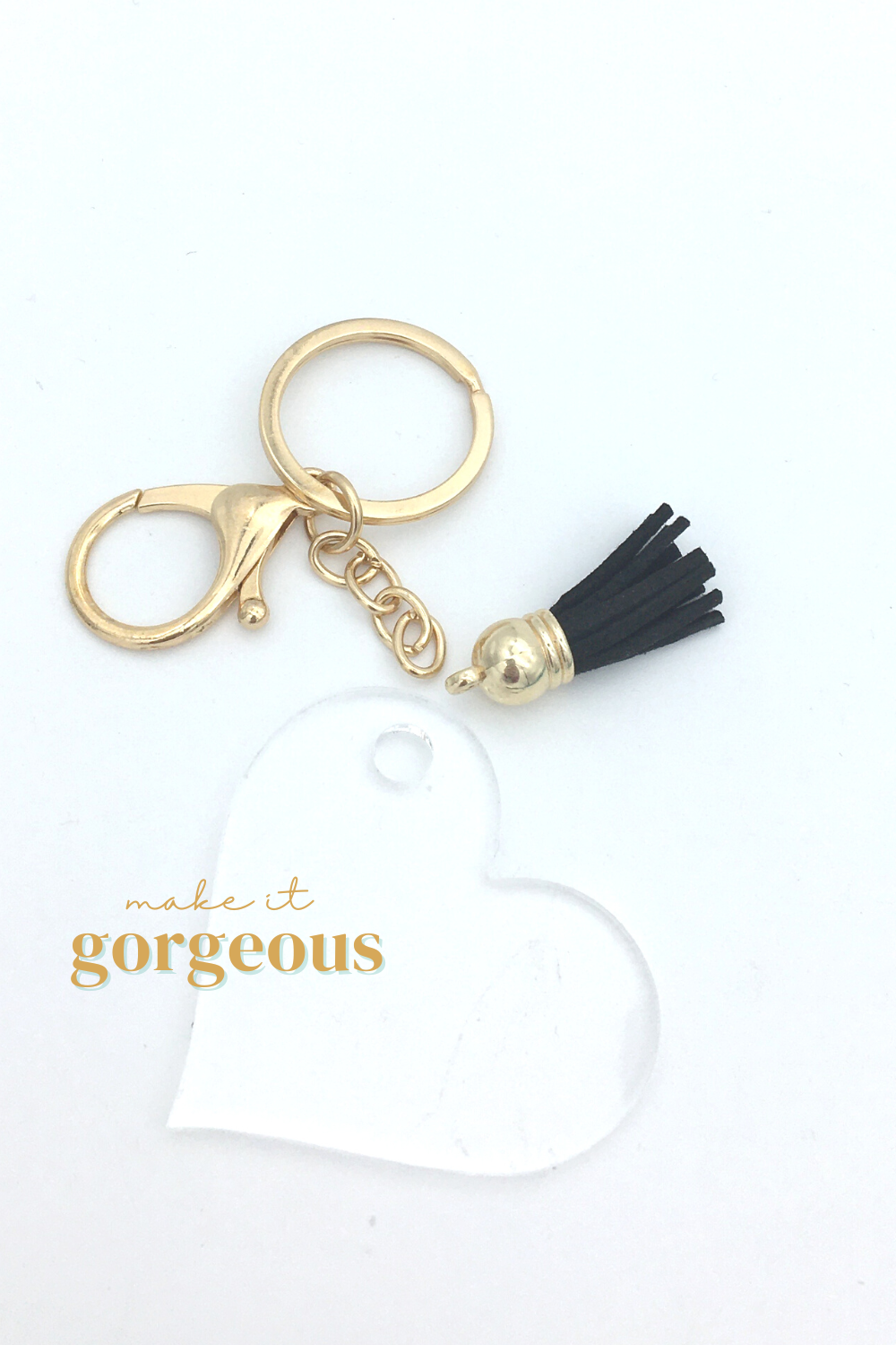 Heart Acrylic Keyring, tassel & Lobster claw keychain sets Gold