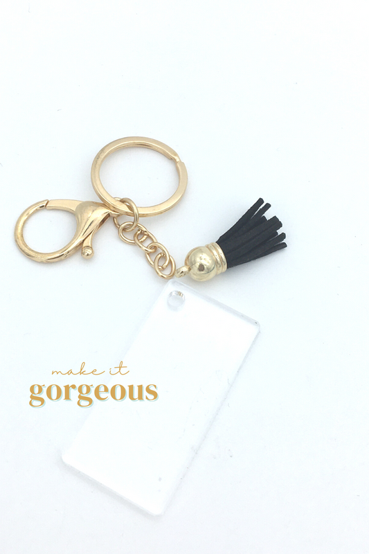 Rectangle Acrylic Keyring, tassel & Lobster claw keychain sets Gold