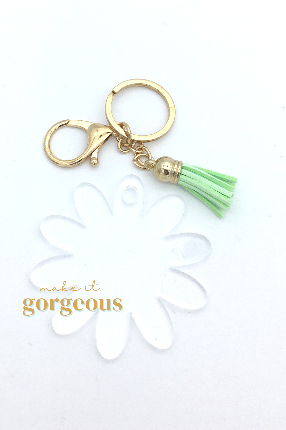 Flower Acrylic Keyring, tassel & Lobsterclaw keychain sets Gold