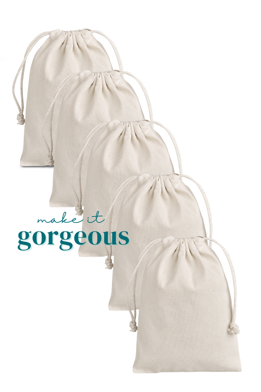 Evie MINI 100% Unbleanched Cotton Mini Canvas Drawstring Bags