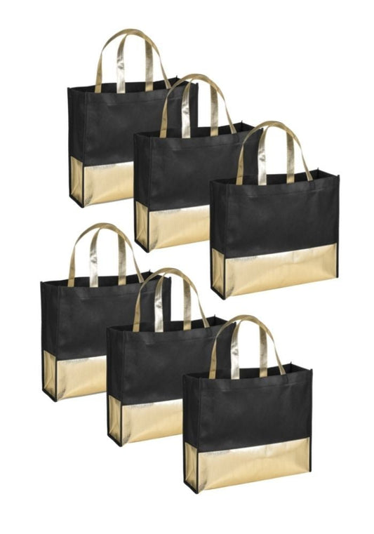 Elle Metallic Trim Shopper Bag - 6 Pack